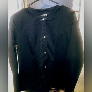 Cherokee Luxe Black Snap Button-Up Scrub Jacket With Layered Pockets Size Small